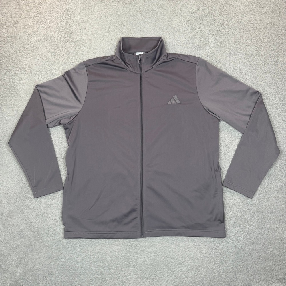 Adidas Mens XL Gray Full Zip Track Jacket Mock Neck Lightweight Activewear Logo